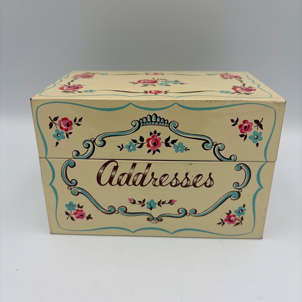 Vintage Tin Metal Recipe Box by Stylecraft Addresses Pattern No. 806 Cottagecore